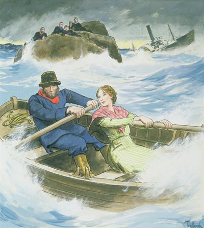 Grace Darling and her father rescuing survivors of the shipwrecked steamship 